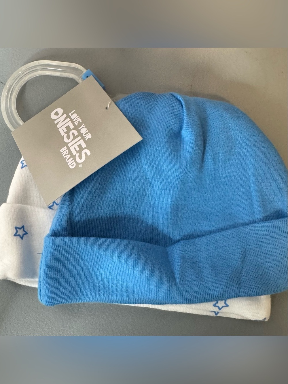 Gerber White Baby Beanie Blue Star Accents 2-pack set babies 0-6 months